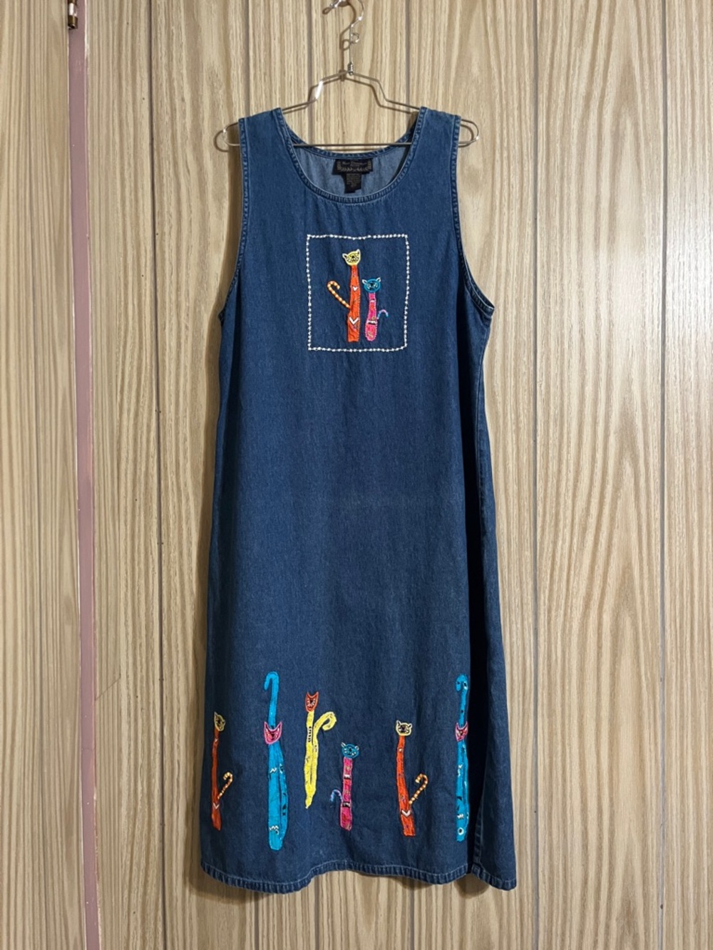 new directions Petite Denim Round-Neck dress with cats